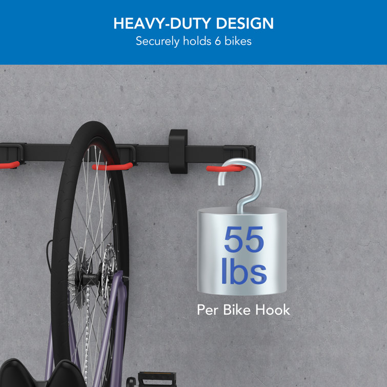 Heavy-Duty Black Steel Wall Mount Bike Rack for 6 Bikes