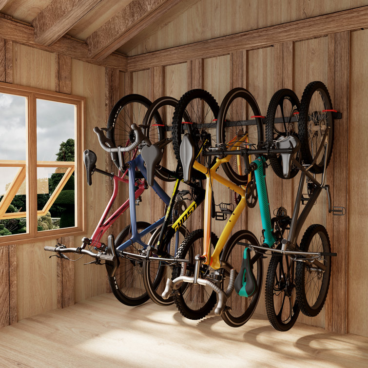 Heavy-Duty Black Steel Wall Mount Bike Rack for 6 Bikes