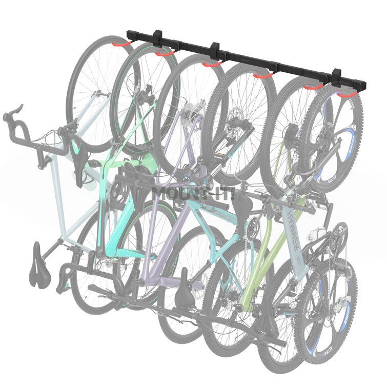 Heavy-Duty Black Steel Wall Mount Bike Rack for 6 Bikes