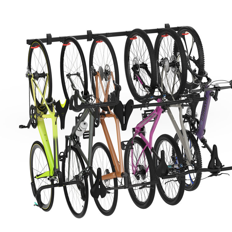 Heavy-Duty Black Steel Wall Mount Bike Rack for 6 Bikes