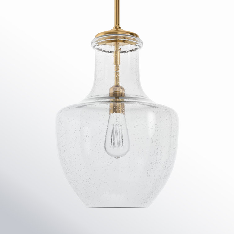Satin Brass Mini Pendant with Clear Seeded Glass Shade