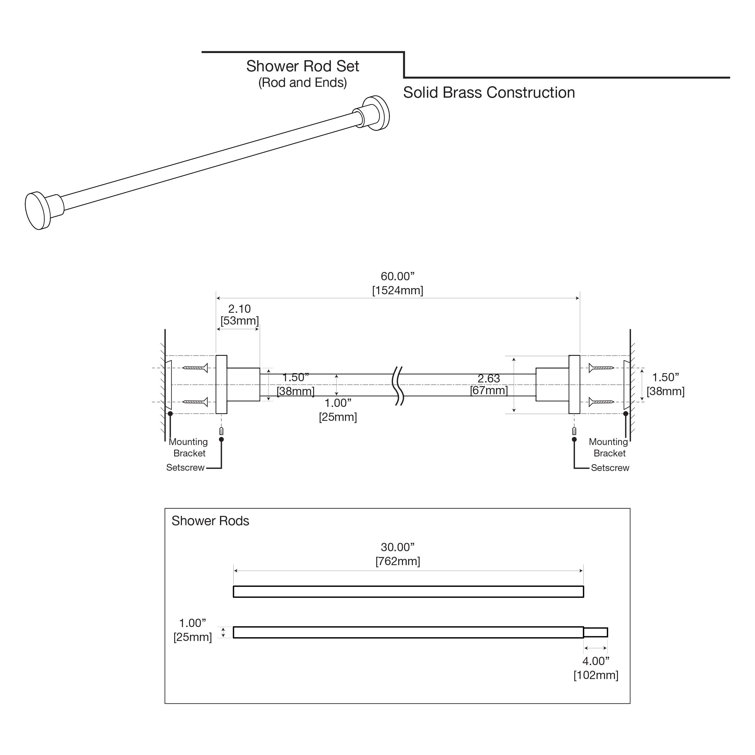 Modern Satin Nickel 60" Wall Mounted Straight Shower Curtain Rod