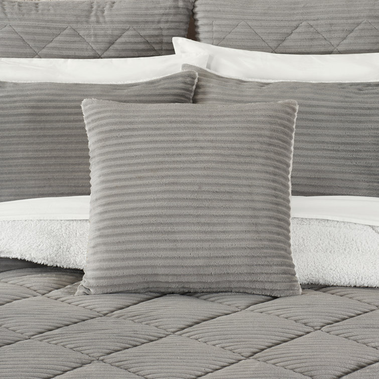 Emmett Light Gray Ribbed Fleece Square Throw Pillow