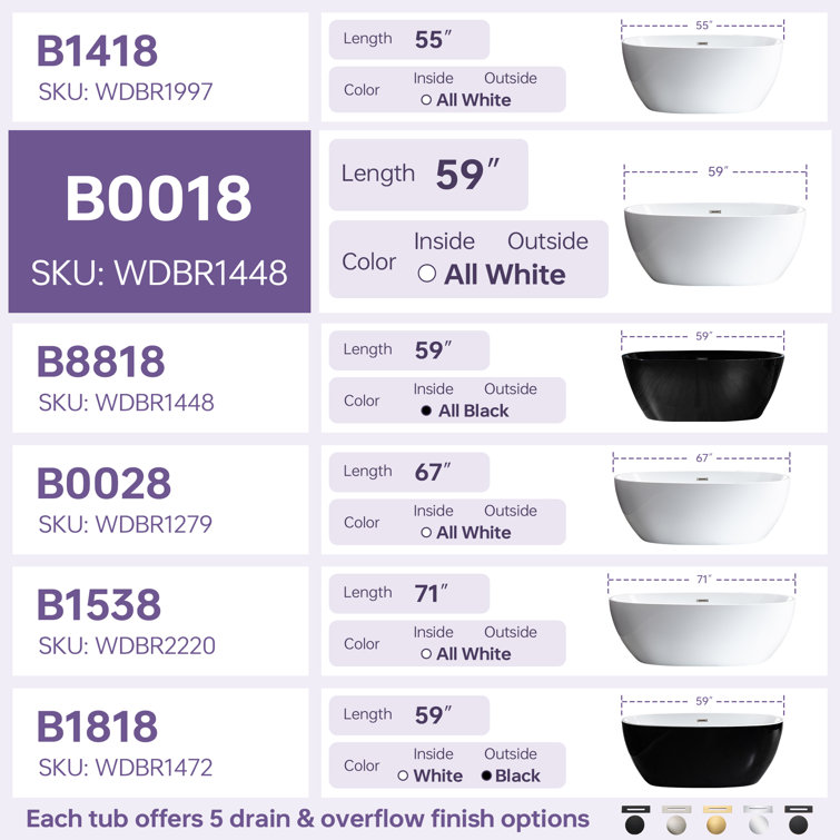 Ember 59'' White Freestanding Acrylic Soaking Bathtub