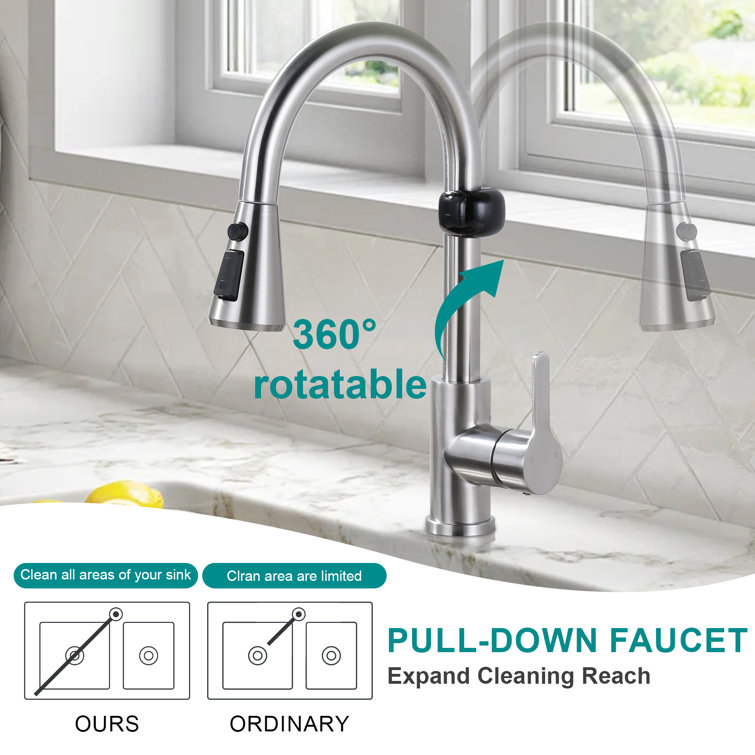 Brushed Nickel Stainless Steel Touchless Pull Down Kitchen Faucet