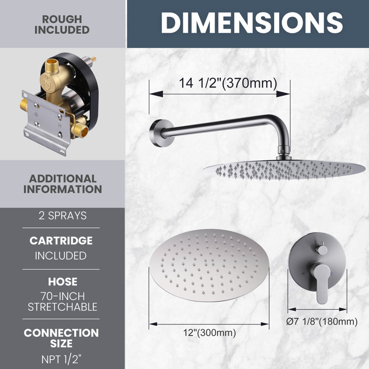 12" Brushed Nickel Wall Mounted Rain Shower System