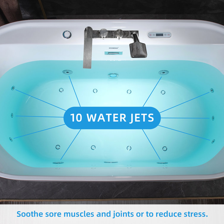 72'' White Acrylic Freestanding Heated Whirlpool Tub