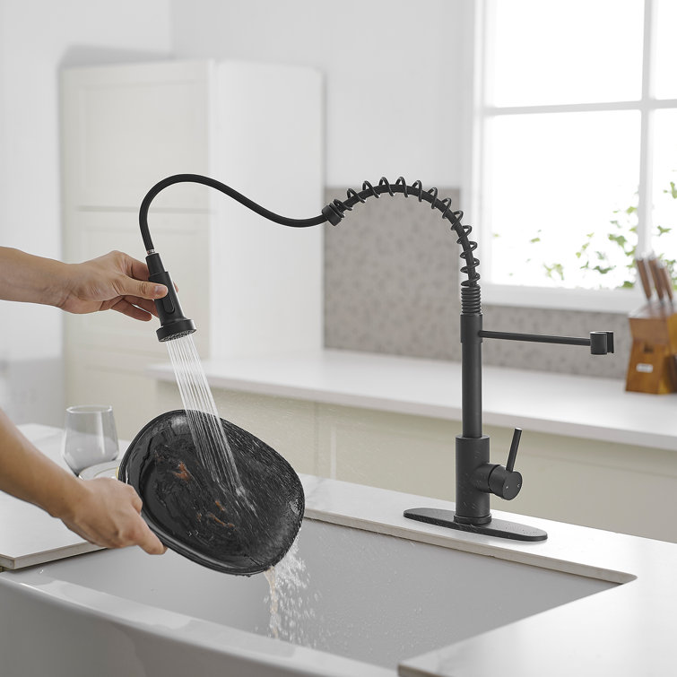 Matte Black Single-Handle Pull-Down Sprayer Kitchen Faucet