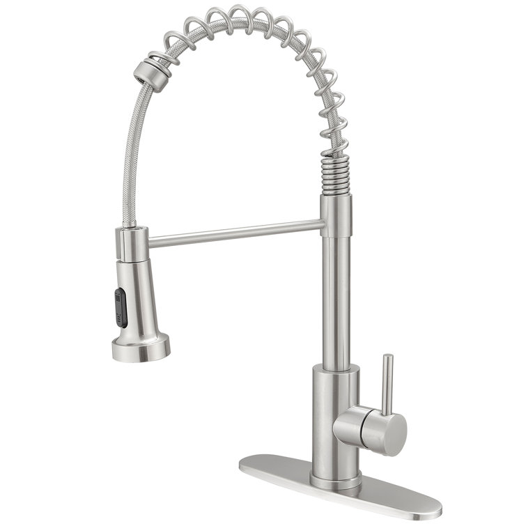 Brushed Nickel Single Handle Spring Kitchen Faucet with Pull Down Sprayer