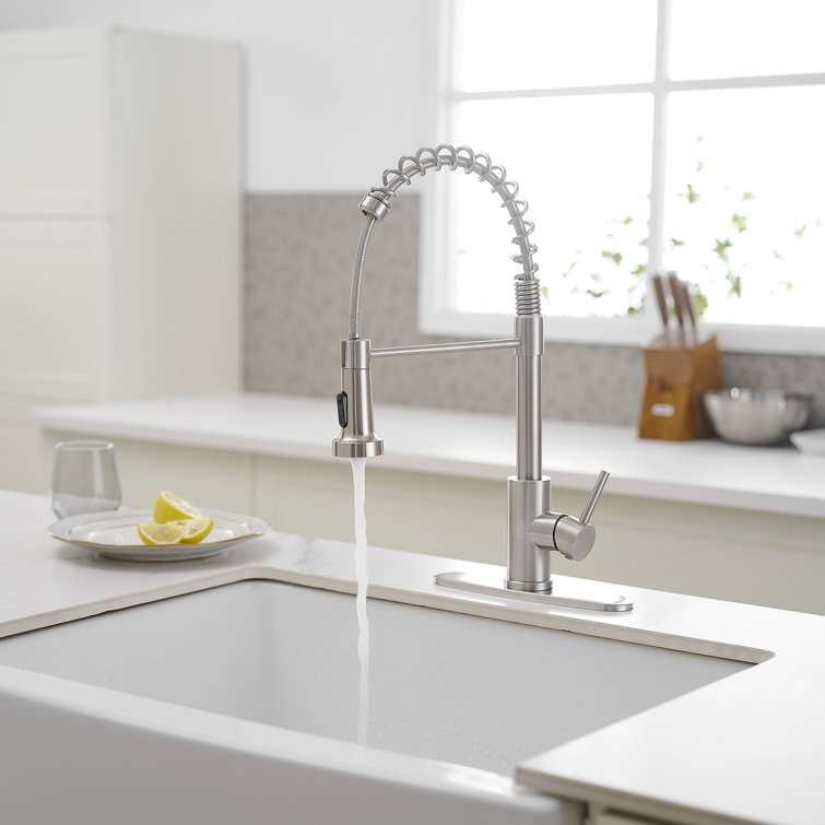 Brushed Nickel Single Handle Spring Kitchen Faucet with Pull Down Sprayer