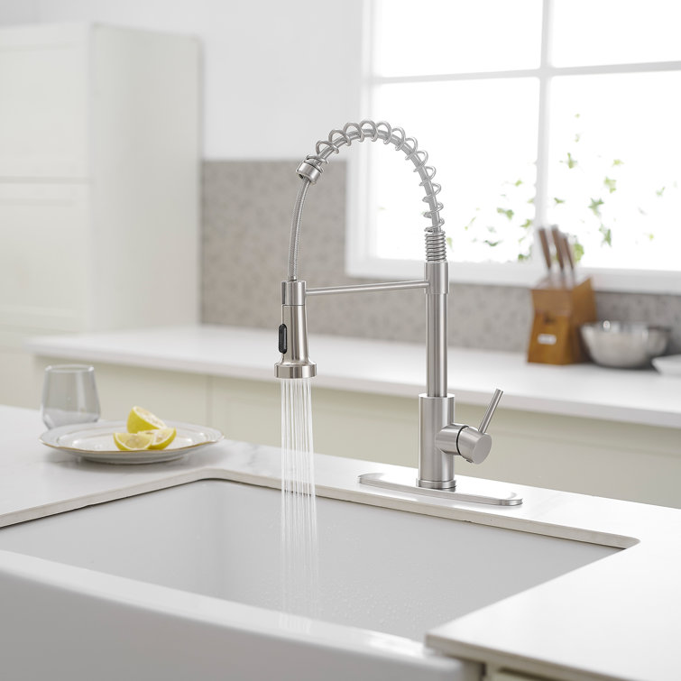 Brushed Nickel Single Handle Spring Kitchen Faucet with Pull Down Sprayer