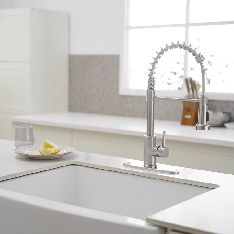 Brushed Nickel Single Handle Spring Kitchen Faucet with Pull Down Sprayer