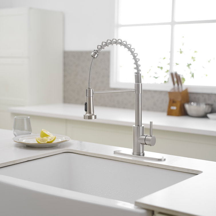 Brushed Nickel Single Handle Spring Kitchen Faucet with Pull Down Sprayer