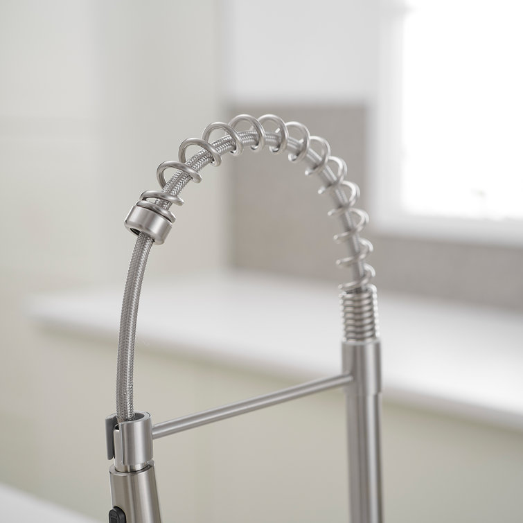 Brushed Nickel Single Handle Spring Kitchen Faucet with Pull Down Sprayer
