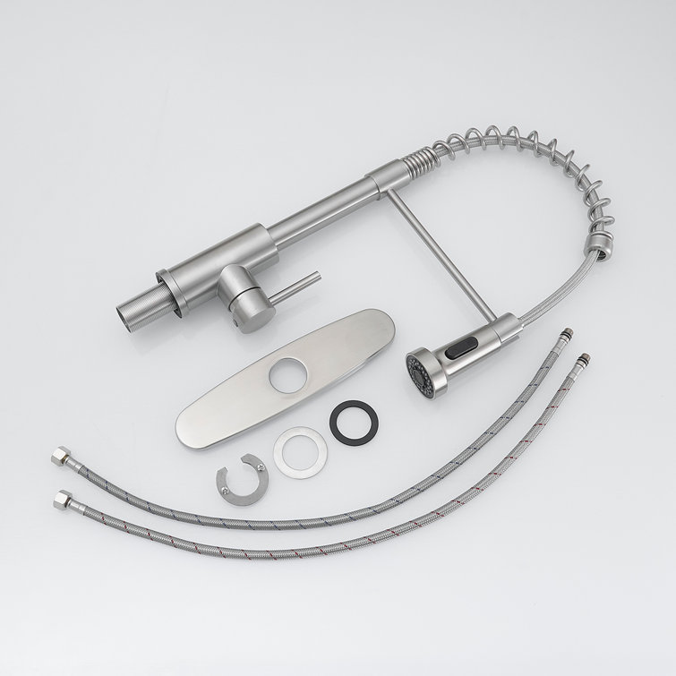 Brushed Nickel Single Handle Spring Kitchen Faucet with Pull Down Sprayer