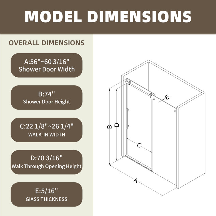 Brushed Gold Frameless Sliding Shower Door with Clear Tempered Glass