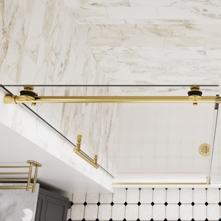 Brushed Gold Frameless Sliding Shower Door with Clear Tempered Glass