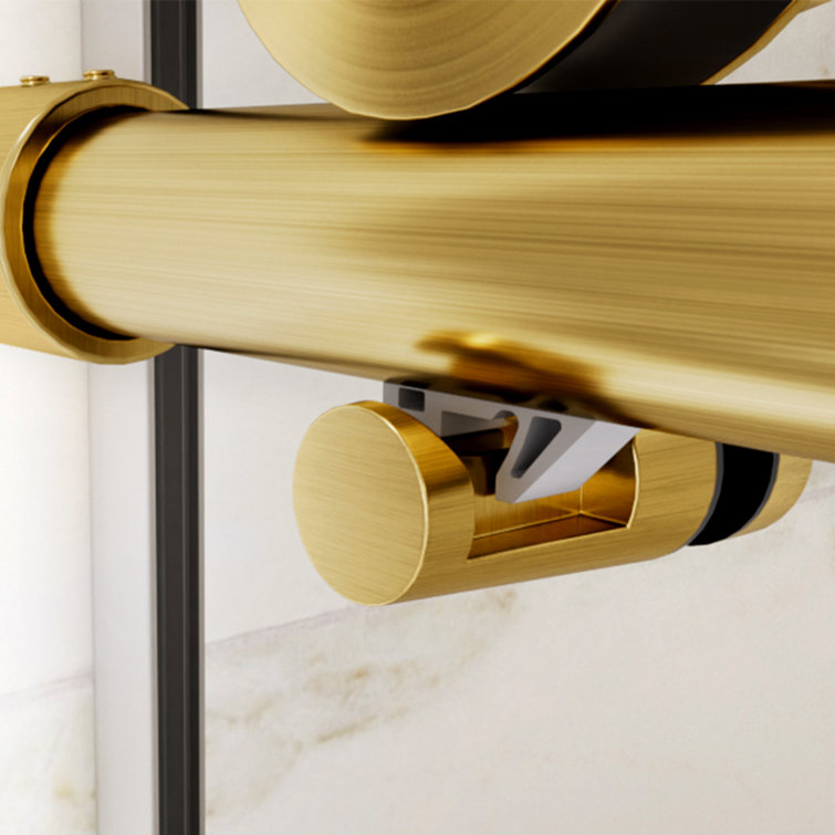 Brushed Gold Frameless Sliding Shower Door with Clear Tempered Glass