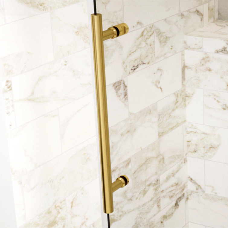 Brushed Gold Frameless Sliding Shower Door with Clear Tempered Glass