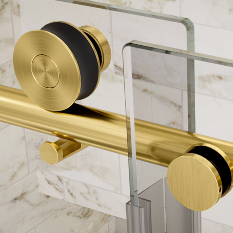 Brushed Gold Frameless Sliding Shower Door with Clear Tempered Glass