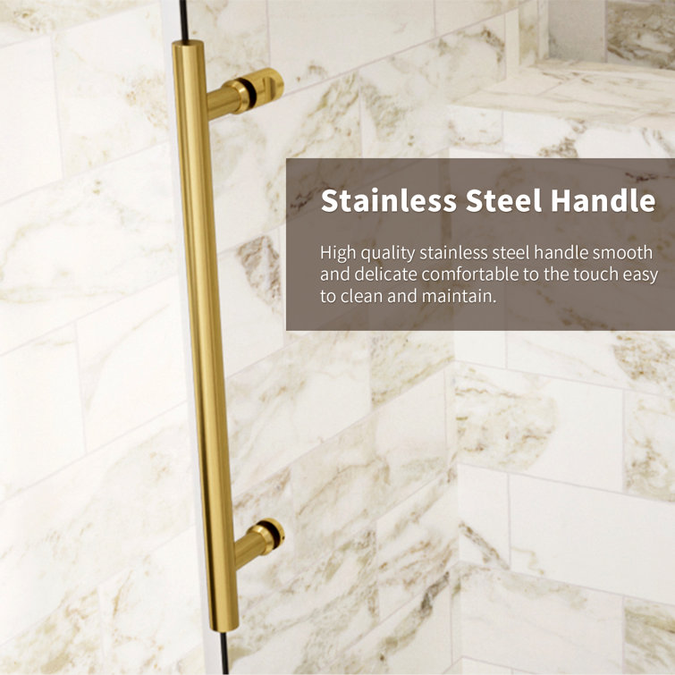 Brushed Gold Frameless Sliding Shower Door with Clear Tempered Glass