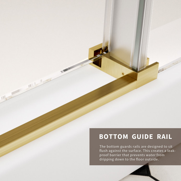 Brushed Gold Frameless Sliding Shower Door with Clear Tempered Glass
