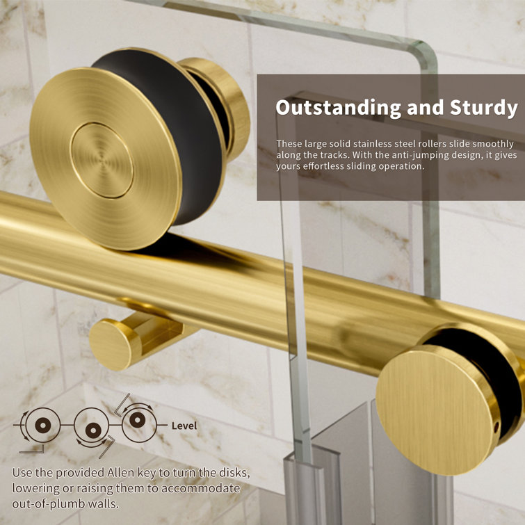 Brushed Gold Frameless Sliding Shower Door with Clear Tempered Glass