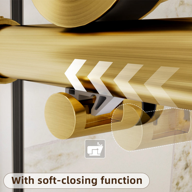 Brushed Gold Frameless Sliding Shower Door with Clear Tempered Glass
