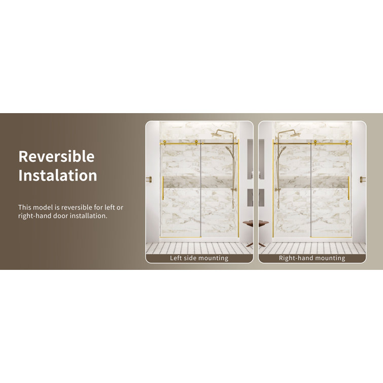 Brushed Gold Frameless Sliding Shower Door with Clear Tempered Glass