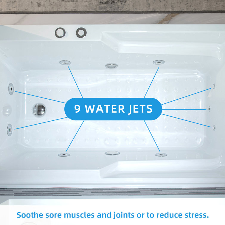 60'' White Acrylic Freestanding Heated Whirlpool Bathtub