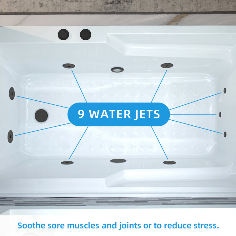 60" White Acrylic Alcove Bathtub with Matte Black Jets