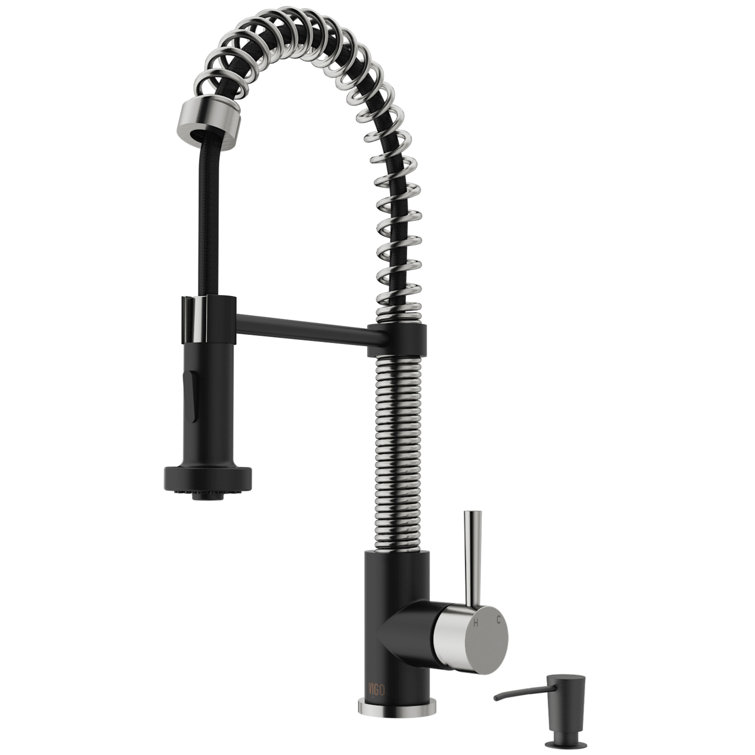 Edison 19" Stainless Steel and Matte Black Pull-Down Kitchen Faucet with Soap Dispenser