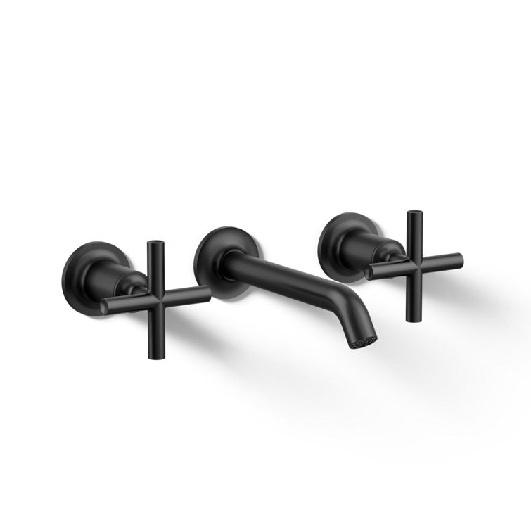 Purist Matte Black 7" Widespread Wall-Mount Bathroom Faucet