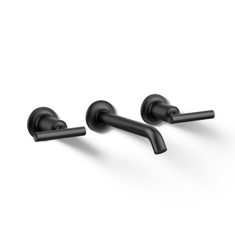 Matte Black Wall-Mounted Bathroom Faucet with Lever Handles