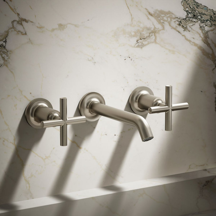Purist Vibrant Brushed Nickel Wall-Mounted Double Handle Faucet