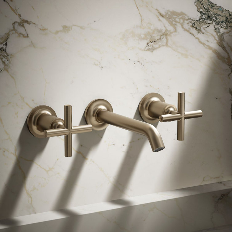 Purist Vibrant Brushed Bronze Double Handle Wall-Mount Bathroom Faucet