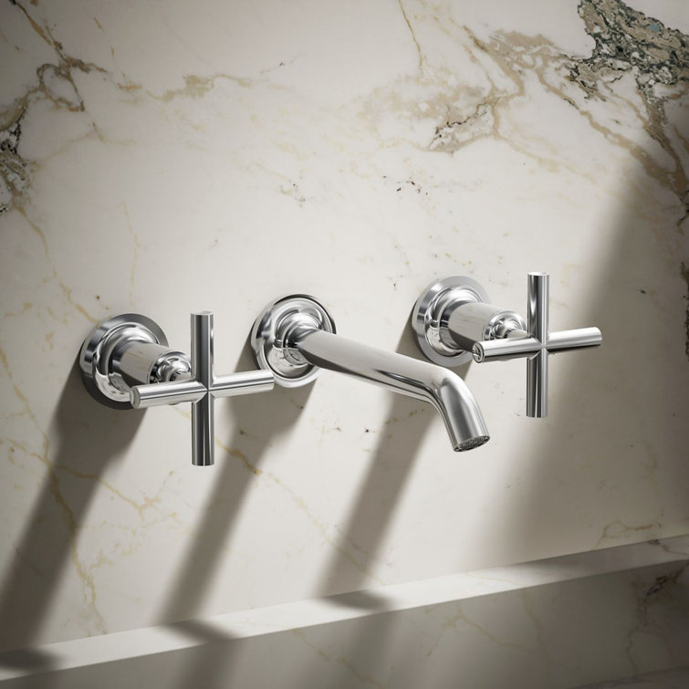 Polished Chrome Wall-Mounted Double Handle Faucet