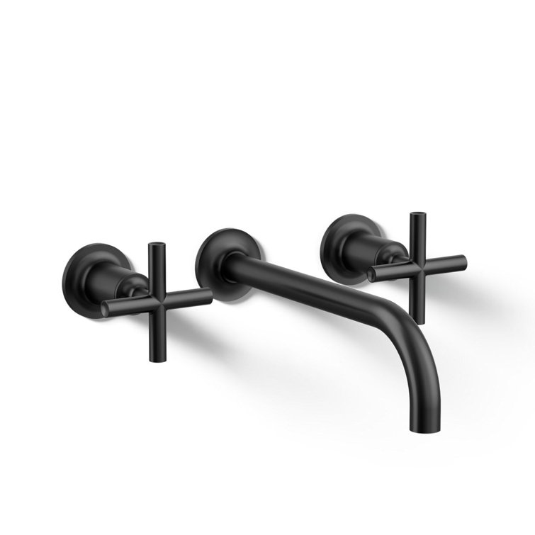Purist Matte Black Wall-Mount Bathroom Faucet with Cross Handles
