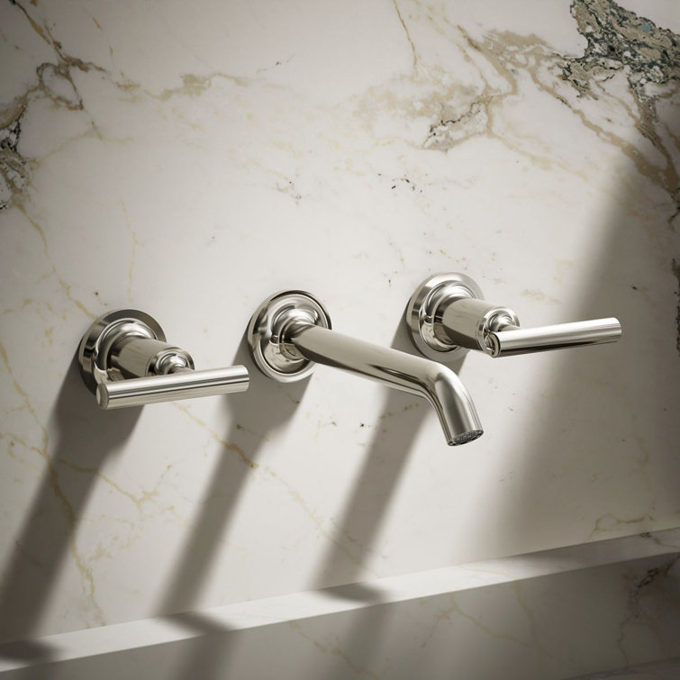 Purist Vibrant Polished Nickel Double Handle Wall-Mount Bathroom Faucet