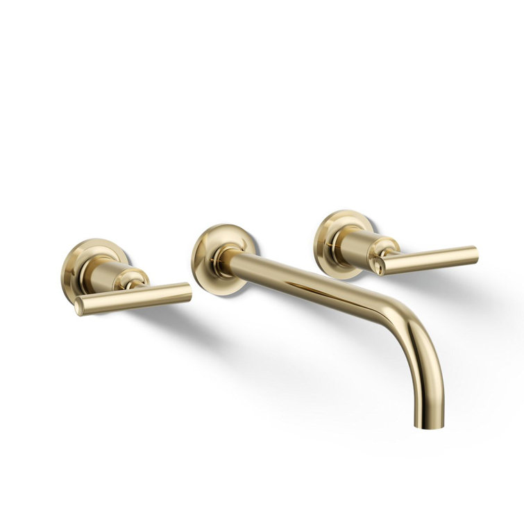 Vibrant French Gold Wall-Mounted Bathroom Faucet with Lever Handles