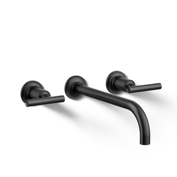 Purist Matte Black Wall-Mount Bathroom Sink Faucet with Lever Handles