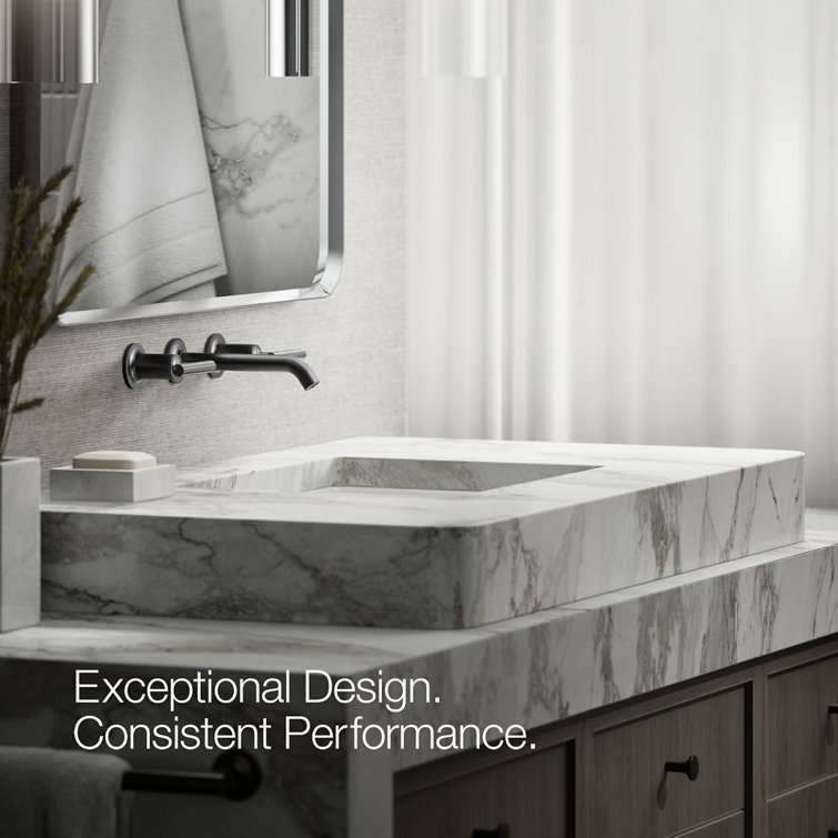 Matte Black Wall-Mounted Bathroom Faucet with Lever Handles