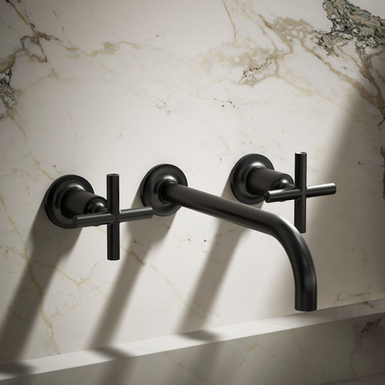 Purist Matte Black Wall-Mount Bathroom Faucet with Cross Handles