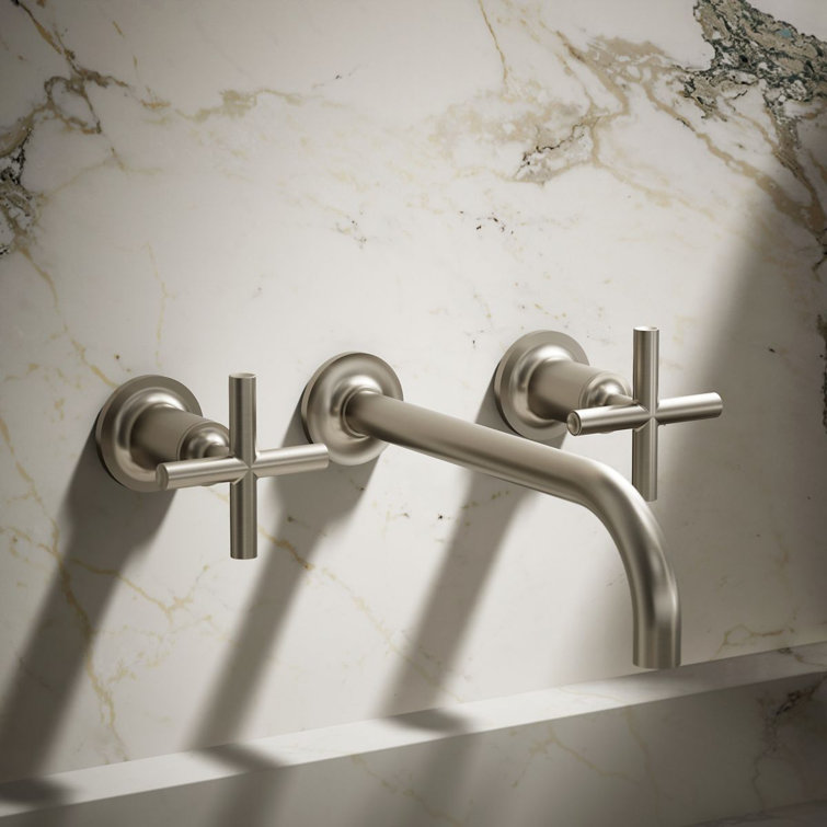 Purist Vibrant Brushed Nickel Double Handle Wall-Mounted Faucet