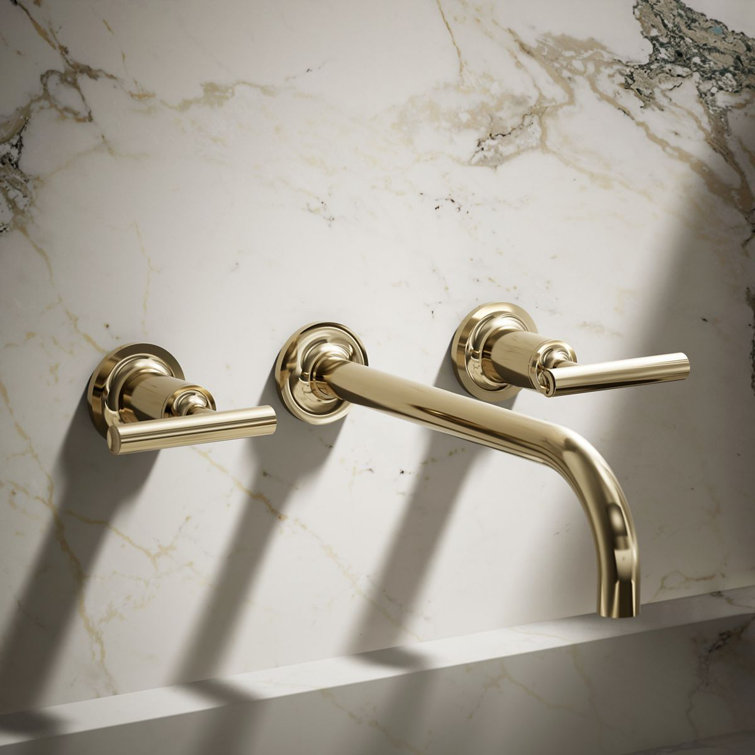 Vibrant French Gold Wall-Mounted Bathroom Faucet with Lever Handles