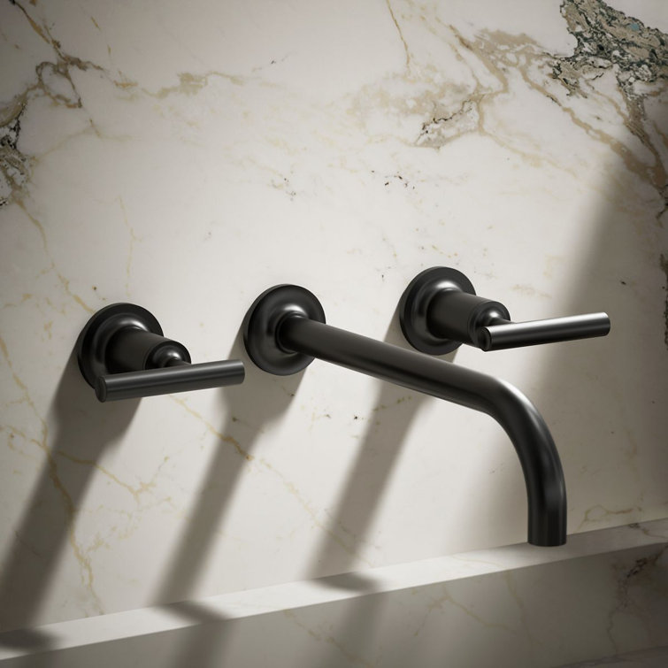 Purist Matte Black Wall-Mount Bathroom Sink Faucet with Lever Handles