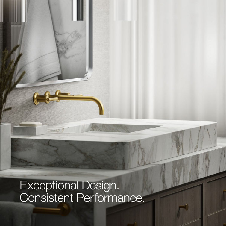 Purist Brushed Brass 2-Handle Low-Arc Wall-Mount Bathroom Faucet