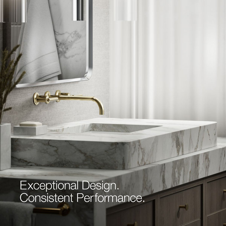 Vibrant French Gold Wall-Mounted Bathroom Faucet with Lever Handles