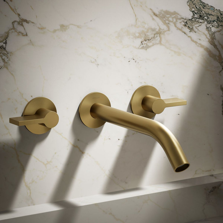 Modern Brushed Brass Dual-Control Wall-Mount Bathroom Faucet