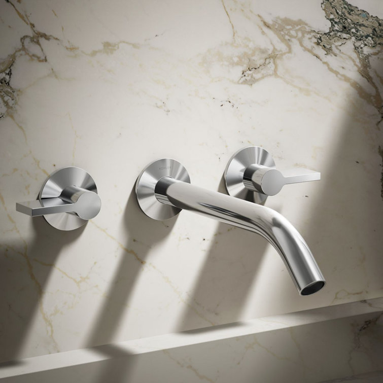 Polished Chrome Wall-Mount Bathroom Sink Faucet with Ceramic Handles